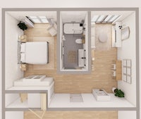 a 3d rendering of a small apartment