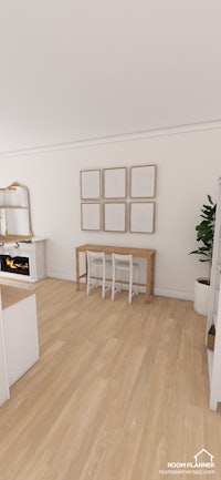 a 3d rendering of a kitchen and dining room